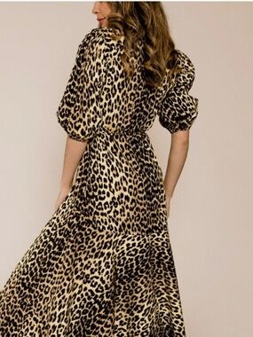 RARE Ganni Yellow Leopard Puff Sleeve Dress - Scandi Chic - NWOT - Size [S/M]